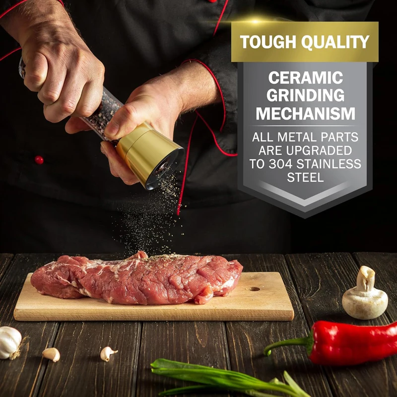 2024 New Gold manual spice salt and pepper shakers wholesale refillable spice salt pepper grinder set salt and pepper mill