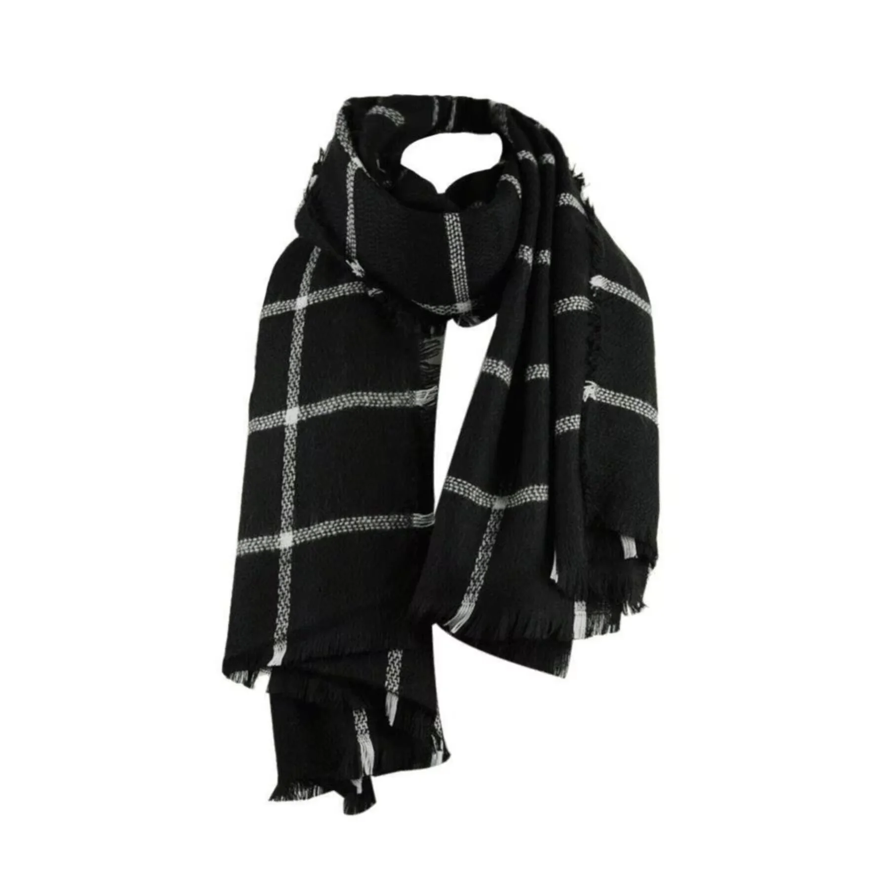 Yarn Dyed Fabric Plaid Scarf Winter Thick Cotton Warm Long Fringed Plaid Scarf For Men