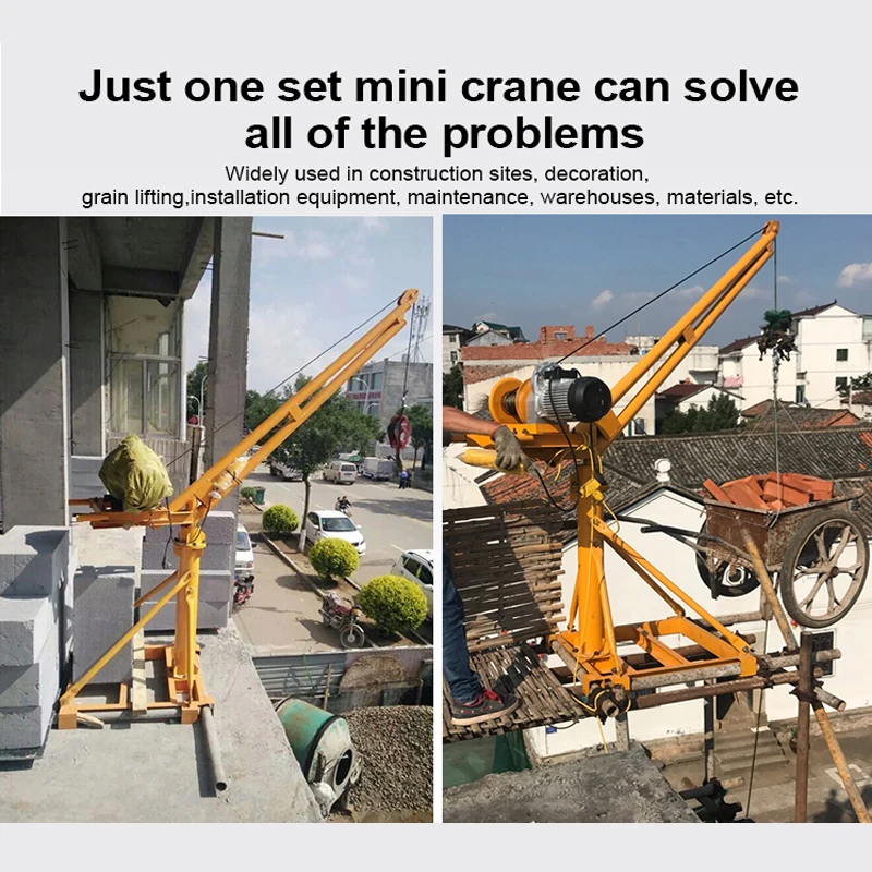500kg mini building crane with electric winch hoist 500kg out door crane 180 degree rotation crane with electric wire rope hoist