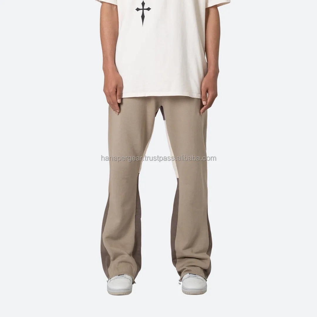 Good quality low moq custom mens graffiti sports running trousers stack slim fit sweatpants with French terry cotton flare pants