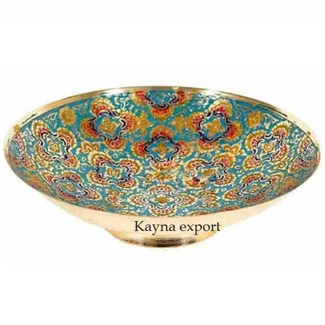 HANDICRAFT DECORATIVE BRASS METAL BOWL WITH ENAMEL AND ENGRAVED FINISHED LUXURY DECORATIVE BOWL