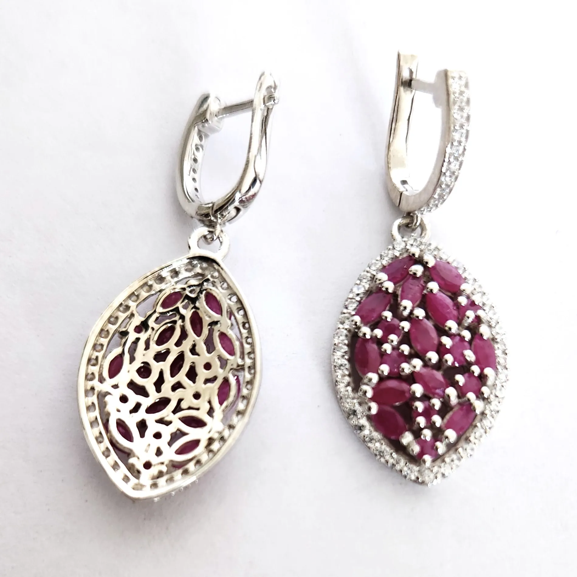 925 Silver Red Ruby Bridal Jewelry Earrings Wedding Costume Stone For Women Earrings Jewelry