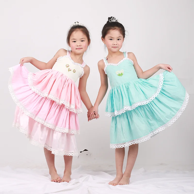 High quality pink flower girl dress chiffon fabric ruffle girl pink embroidered dress baby frock design girl dress