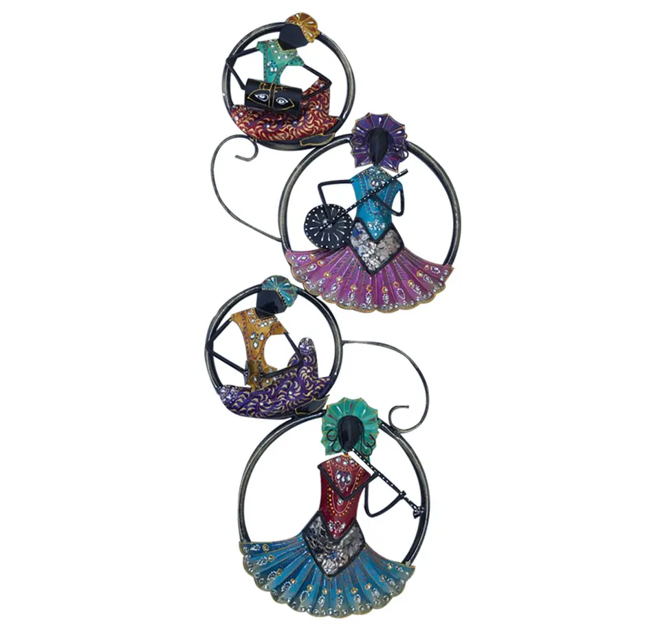 Metal Wall Hanging Decor Tribal 2023 Art Wall Mounted Sculpture Playing Musician Lady Frame Arts Home Office Restaurant Decor
