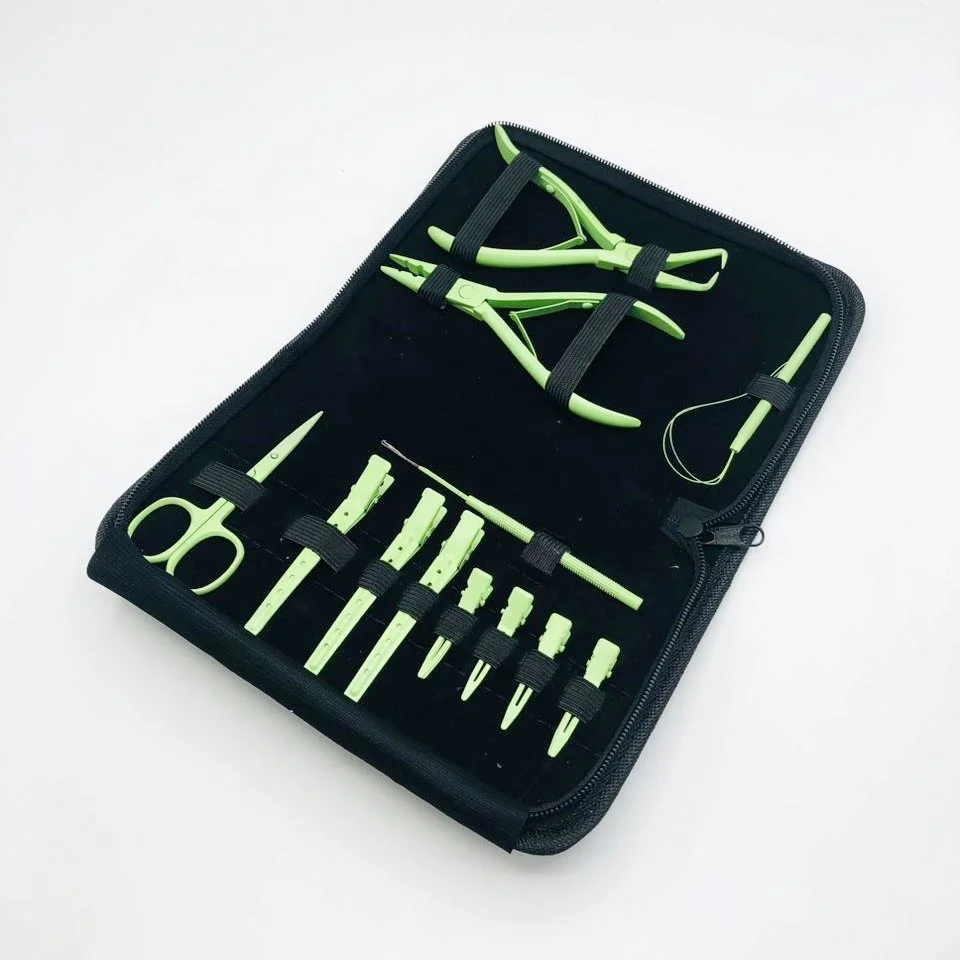 Professional Grade Green Hair Extensions Tools Kit Surgical Stainless Steel Pliers Human Hair Extension Professional Hair
