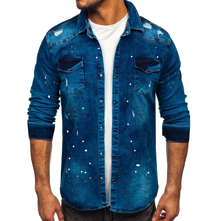 Best Quality Long Sleeve Cotton Jeans flannel Shirts Casual Denim Shirt for men Top selling Products With Customized Logo