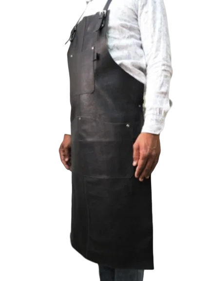 Genuine Leather Double Pocket Adjustable Buckle Closure Strap Handmade Black Leather Apron