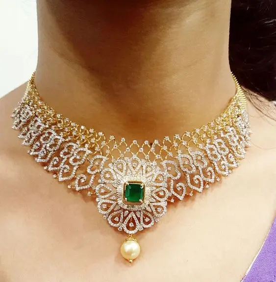 Hot Selling Exquisite Italian Craftsmanship  Brass Crystal Zircon and Pearl Necklace Made in India Fashion Jewelry Manufacturer