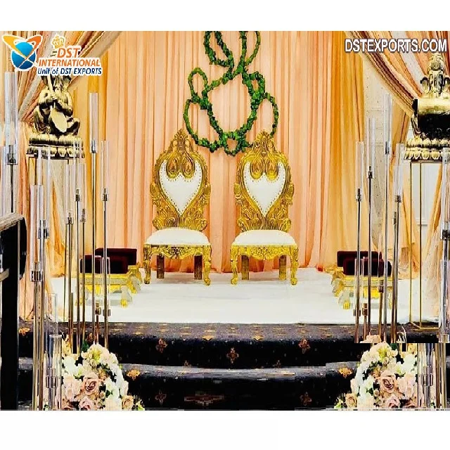 Bride Groom Seating Wedding Ceremony Vidhi Chairs New Design Wooden Wedding Mandap Chairs Designer Carved Marriage Mandap Chairs