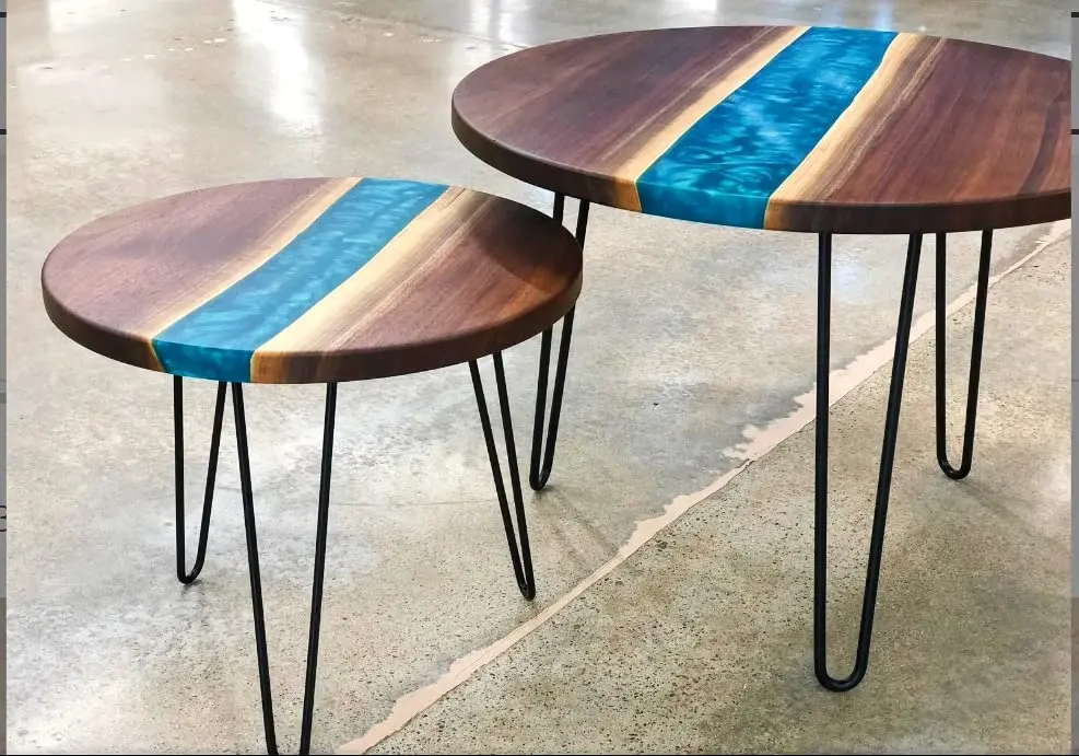 Solid Wood Epoxy Resin Nesting Table 24 inches and 16 inches Metallic Blue (Set Of 2