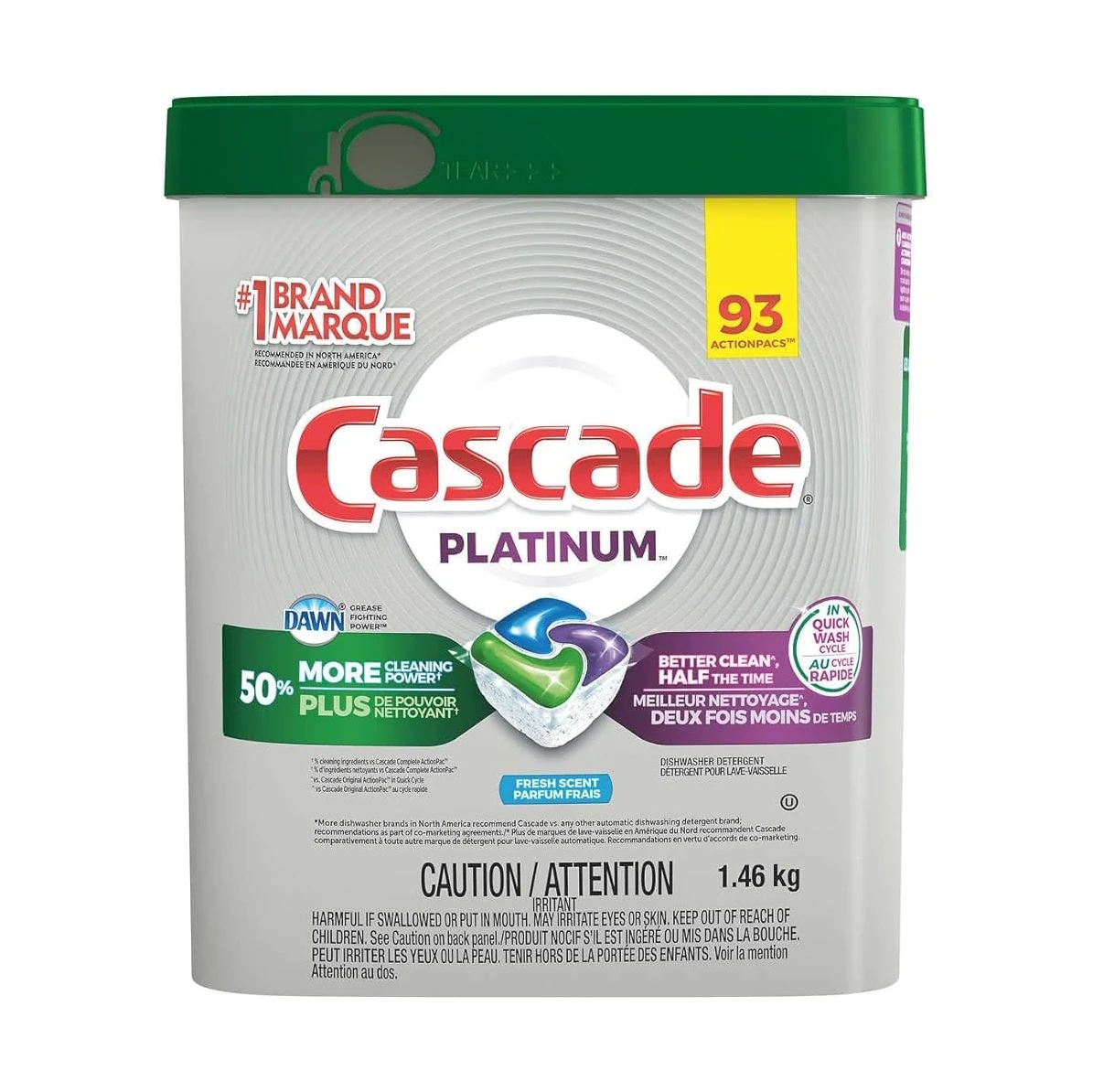 Cascade Platinum Plus Dishwasher Pod, Dish Detergent ActionPacs Dish Pods, Fresh, 52 Count