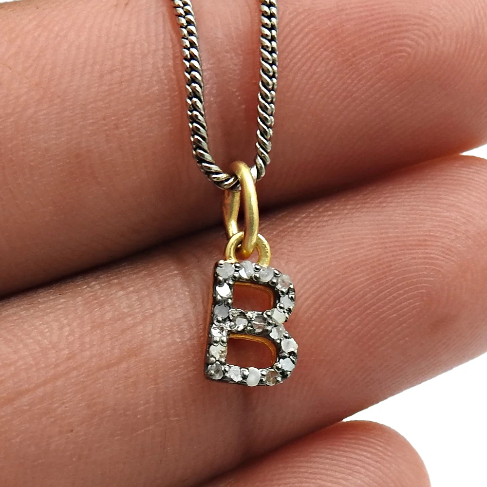 Pendant Alphabet R Diamond Initial Letter Pendant Necklace 925 Sterling Silver 18k Gold Plated Handmade Vintage For Woman