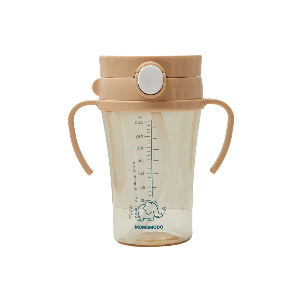 [Momsmomdo] безопасный материал и легко очищаемая детская чашка-поилка с соломенным слоновьем бежевый продукт премиум-класса