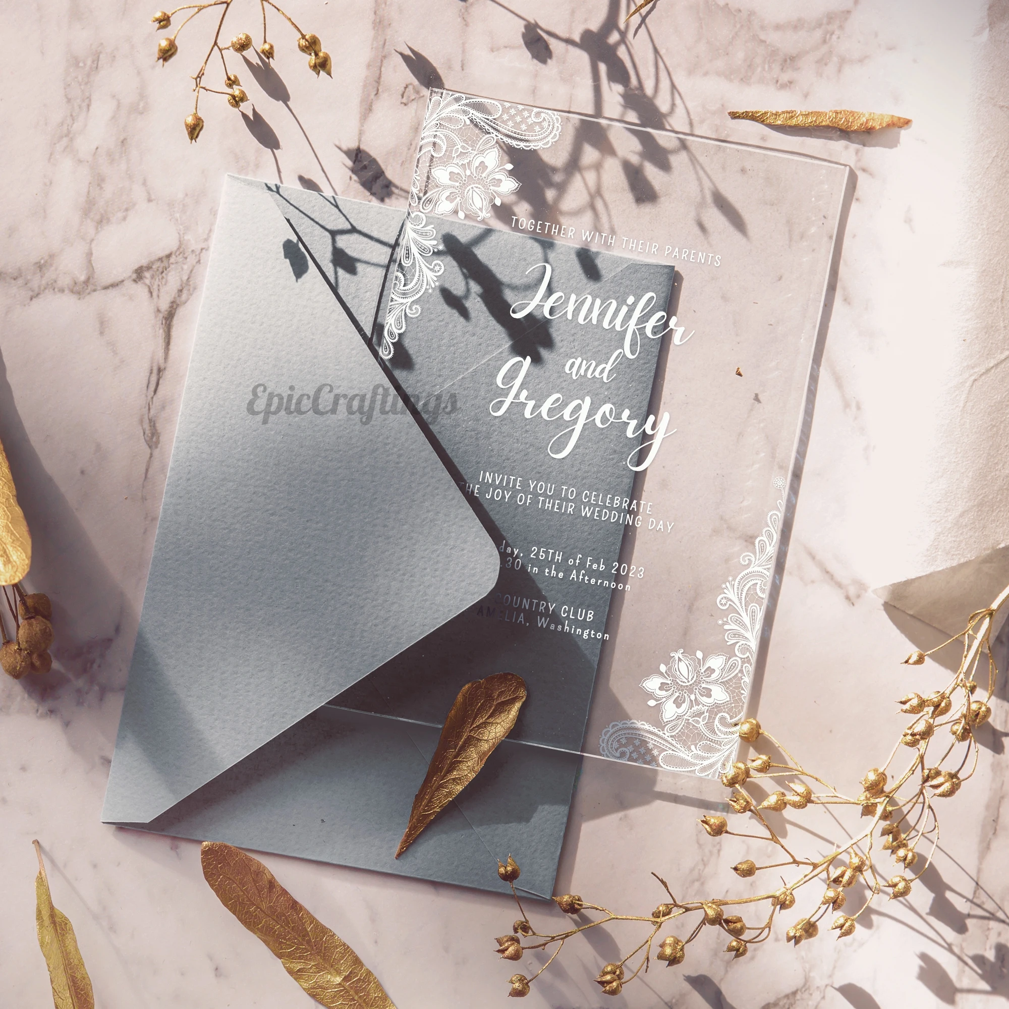 Personalized Elegant Acrylic Printed Wedding invitations Cards Luxury Glass Invitations Modern Custom Display Cards