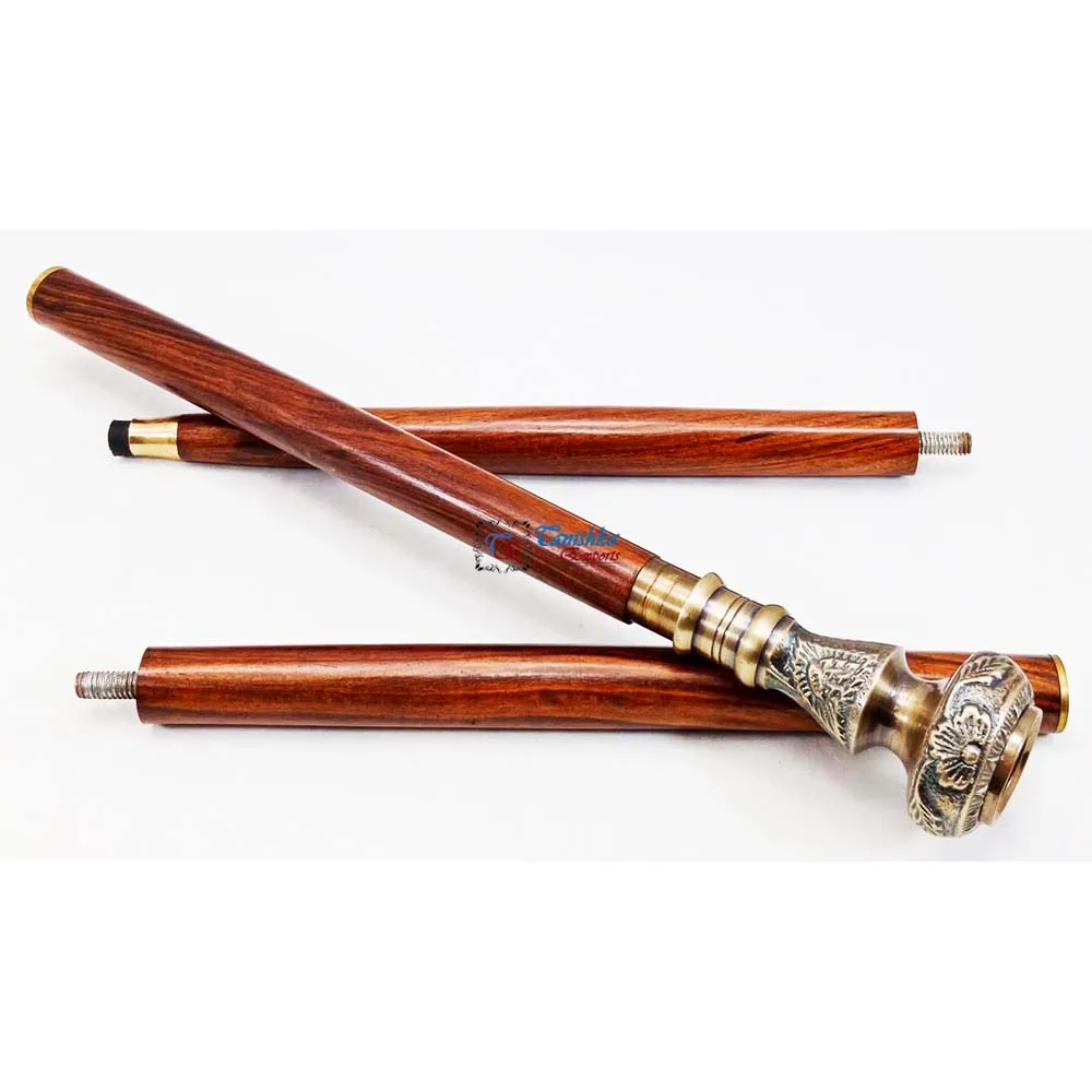 Nautical Walking Stick Solid Brass Knob Compass Head Handle Wooden Walking Cane for Men and Women Decorative Canes