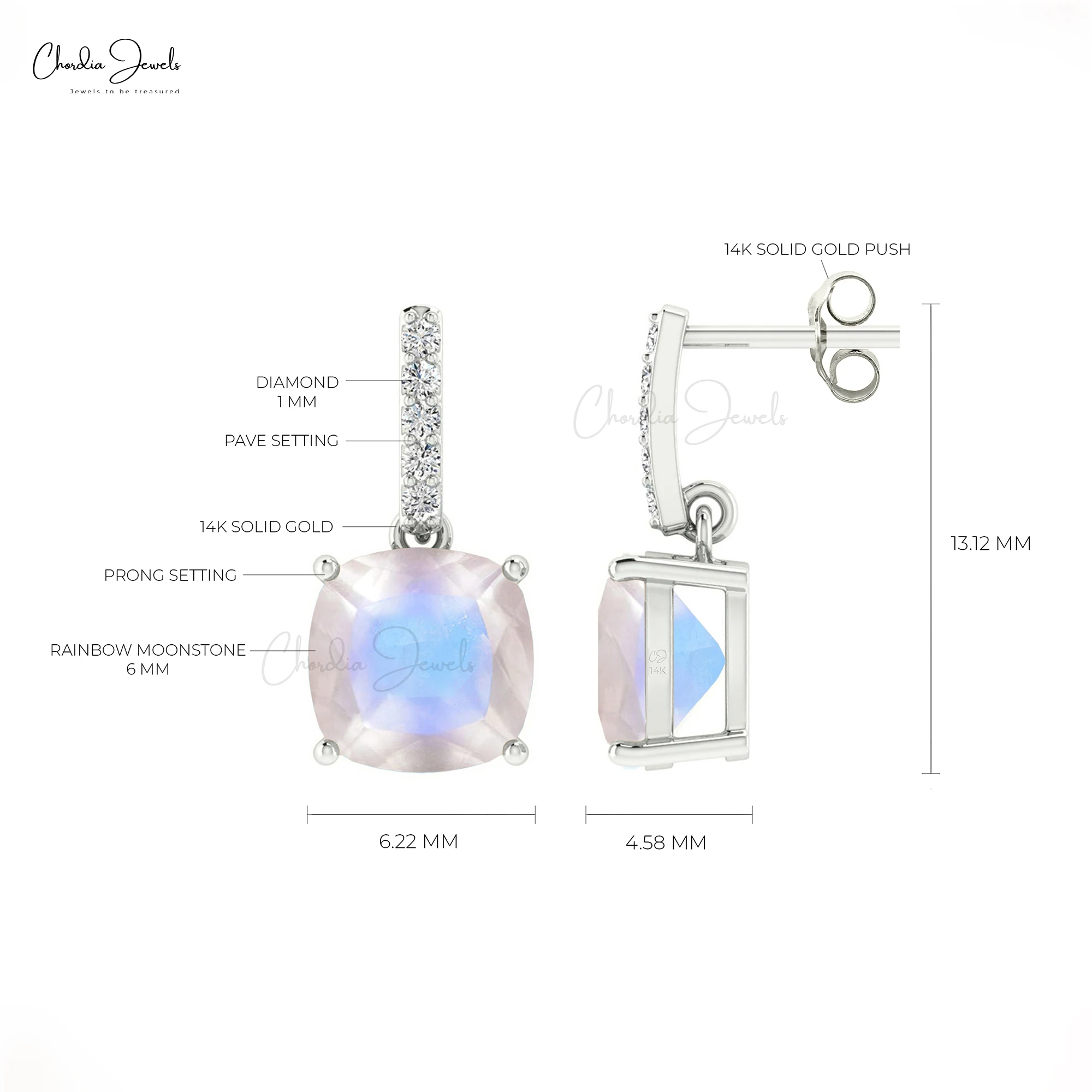 High Selling Product 2024 Genuine 1.42 TCW Rainbow Moonstone Dangling Earrings Solid 14k Gold Diamond Jewelry At Offer Price