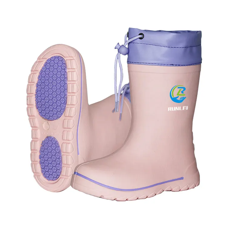 Wholesale Gumboots Non-Slip Mid Cut Rain Children Winter Warm Anti-Snow Women Waterproof Durable Sole Kids Winter Snow Boots
