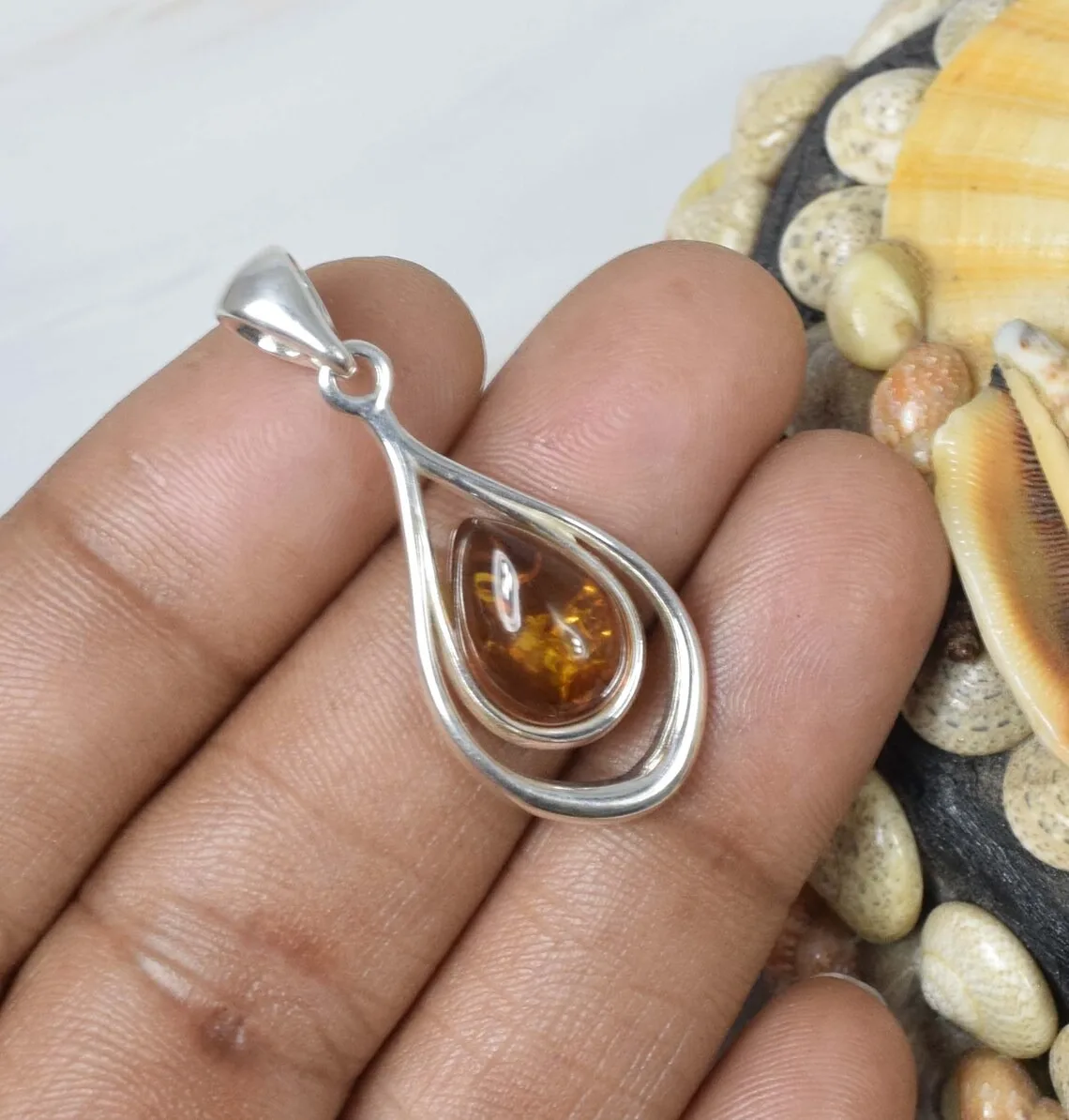 Amber Pendant 925 Sterling Silver Gemstone Designer Pendant Genuine Amber Pendant Pear Shape Natural Amber Gift For Easter Day