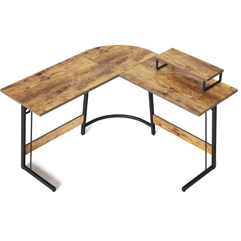 L Shaped Gaming Desk Corner Desk with Large Monitor Stand Computer Desk for Home Office Study Writing Workstation Rustic Brown