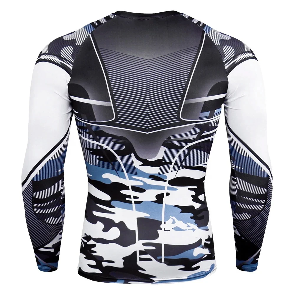 Custom OEM   Rash Guard Men Sublimation Printed Polyester Nylon Men Gym Rashguard Compression Shirts with custom color