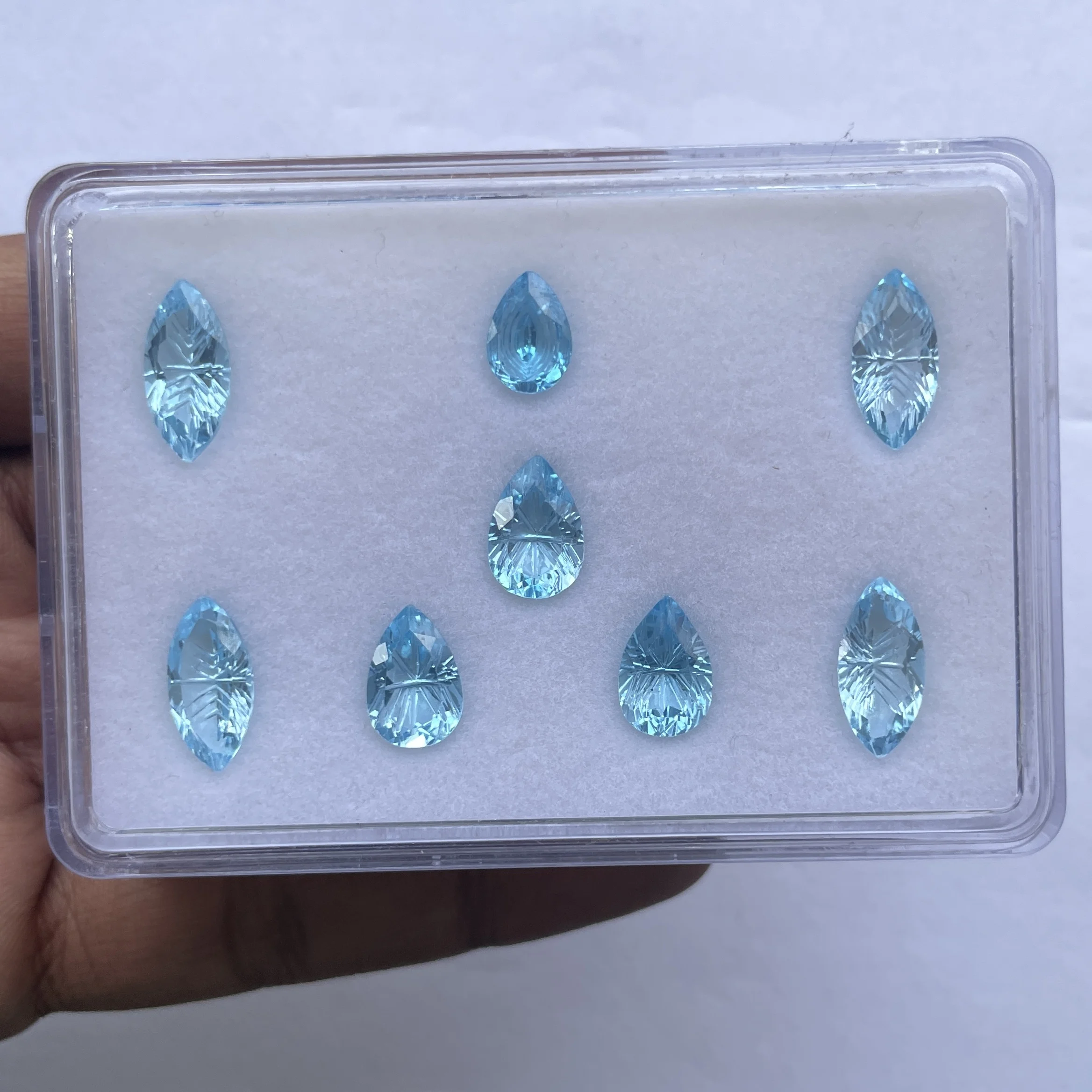 10mm 12mm 14mm Natural Sky Blue Topaz Fancy Carving Loose Gemstone for Jewelry Making Wholesale Gemstone Supplier Semi Precious