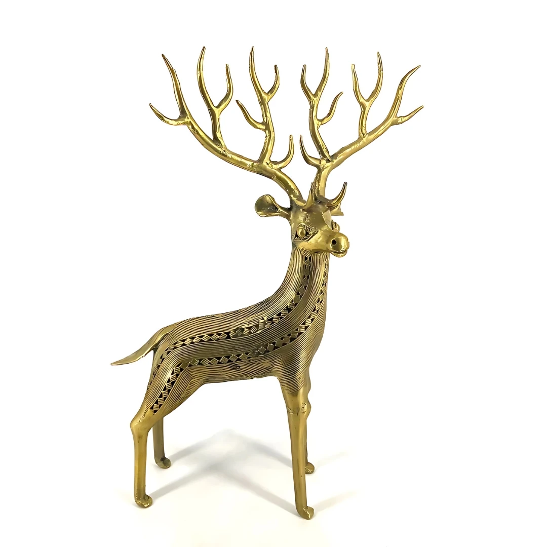 Modern Nordic 12-Inch Deer Figurine Handcrafted Pure Solid Brass Luxury Gold Home Decor Interior Living Room Creative Table Top