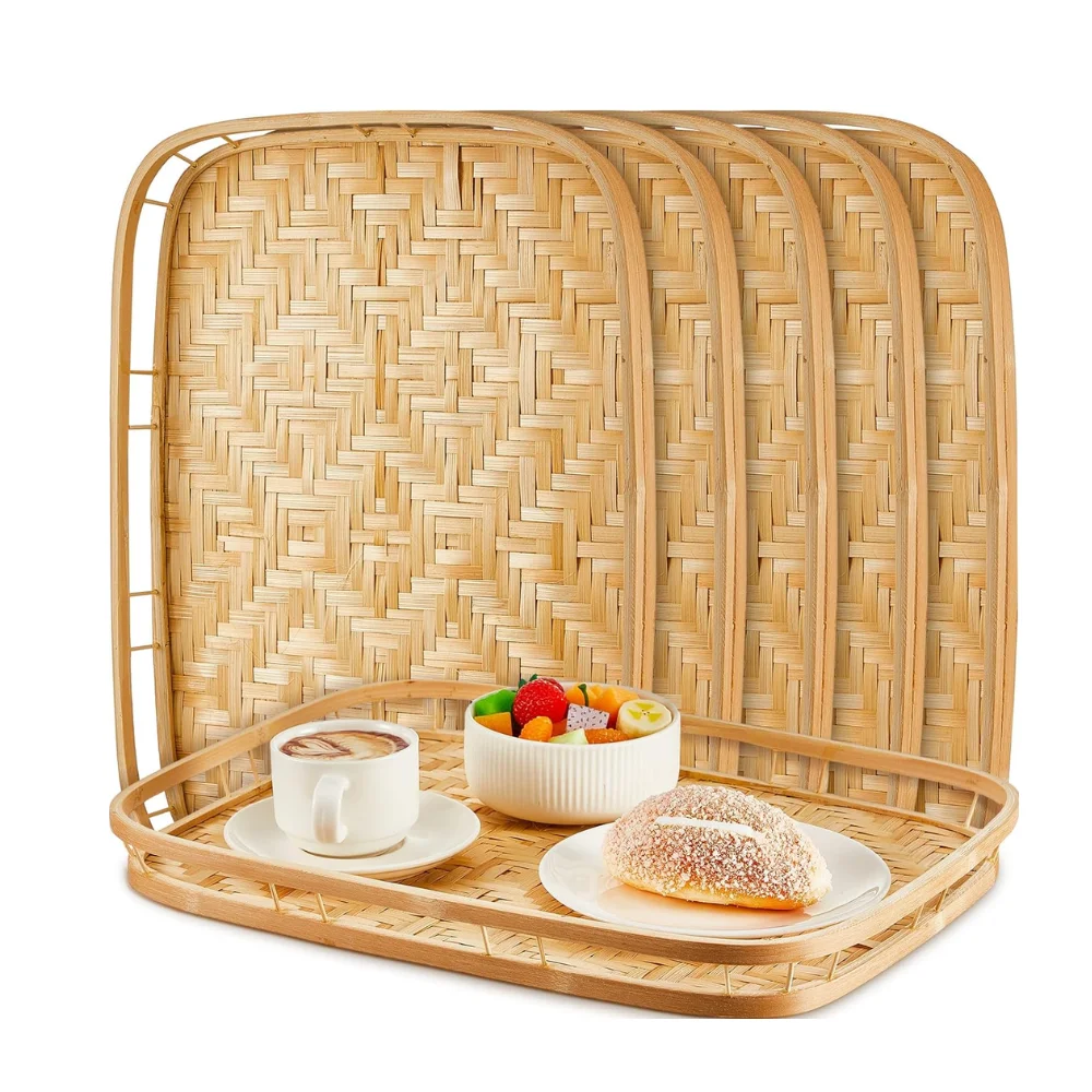 Vietnamese Supply Rectangular Bamboo Serving Trays for Food Snacks Holder Handwicker Cheap Price Wholesale
