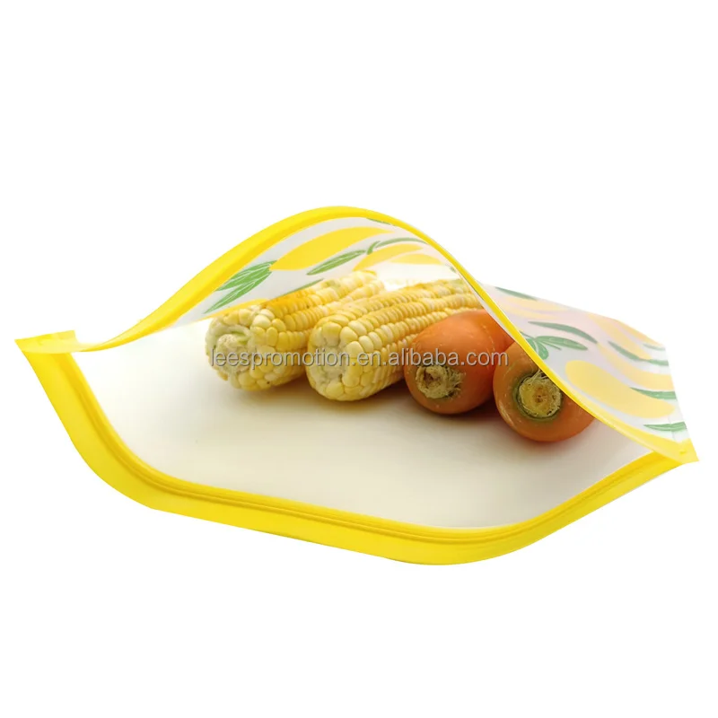 Customized Logo Printing Reusable Food Grade Foldable PEVA Silicone  Zip Lock Bags For Food Storage