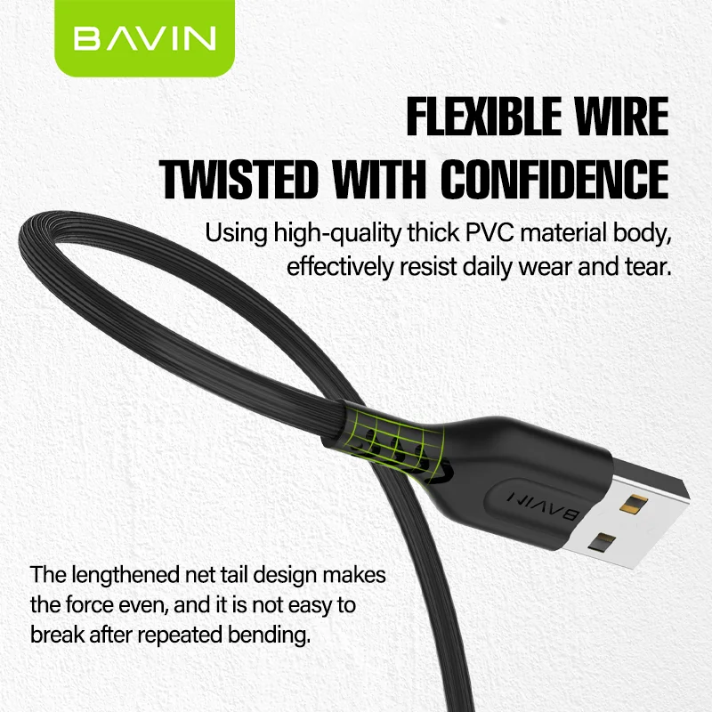 BAVIN CB160 promotional 1 Meter 2.4A  type c black mobile data cable wire pvc fast charging data cable