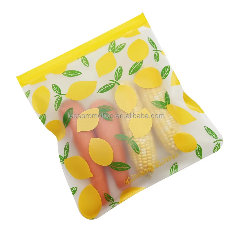Customized Logo Printing Reusable Food Grade Foldable PEVA Silicone  Zip Lock Bags For Food Storage
