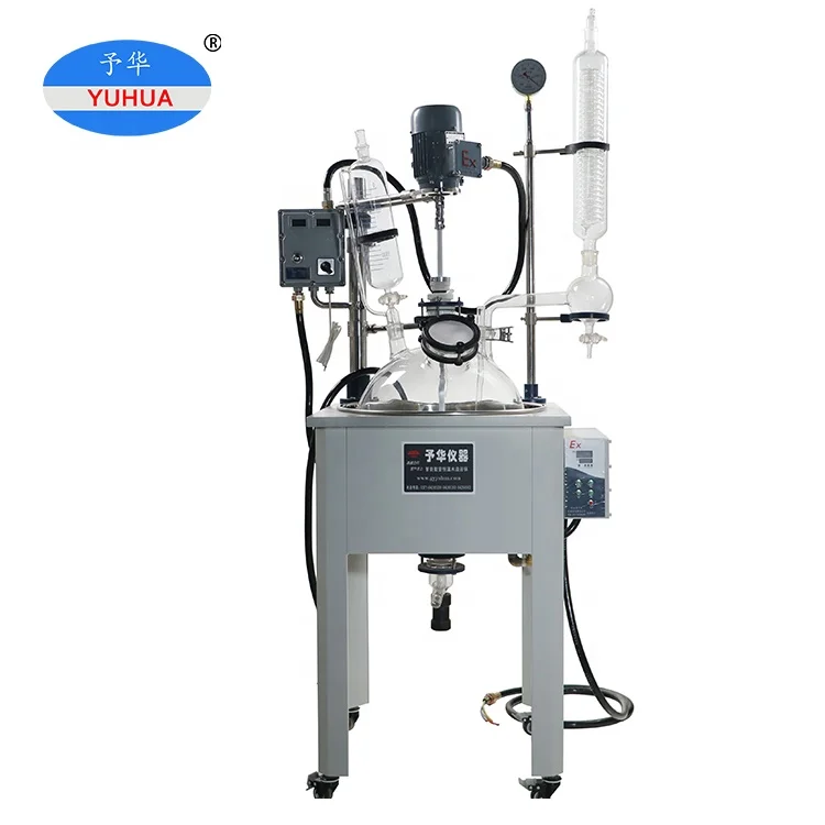 YUHUA Single Layer Glass Reactor with Water Oil Bath and Reflux Flask for Dissolution Physicochemical Reaction Factory price