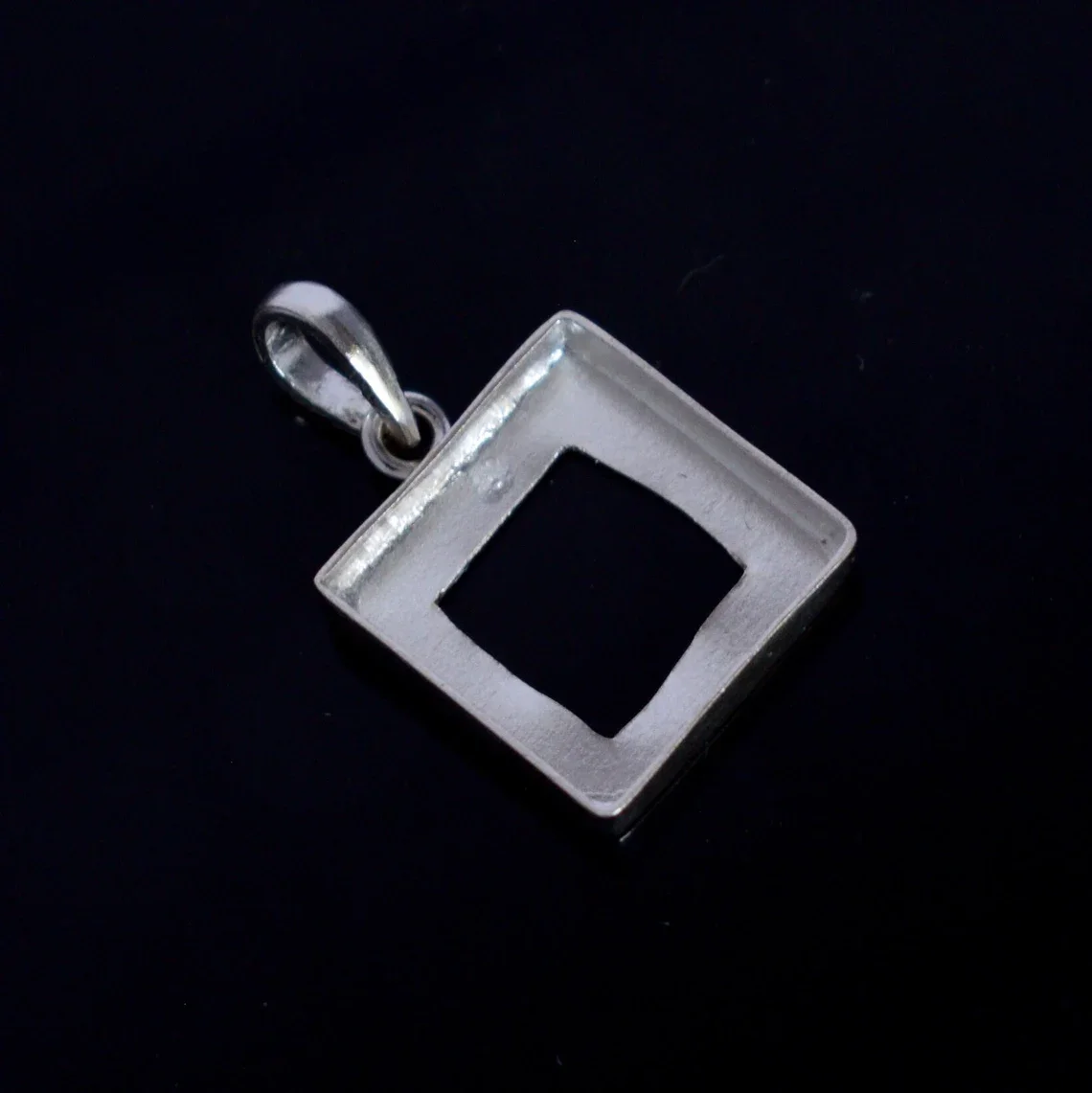 925 Sterling Silver Blank Setting Pendant Collet 9 MM Square Shape Gemstone Bezel Cup Blank Pendant Making DIY
