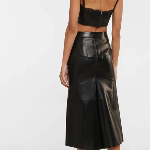 Wholesale Women Cotton Clothing High Waist Pleated 100% Genuine Leather Skirts For Ladies Casual Outdoor Party Dress Women Skirt