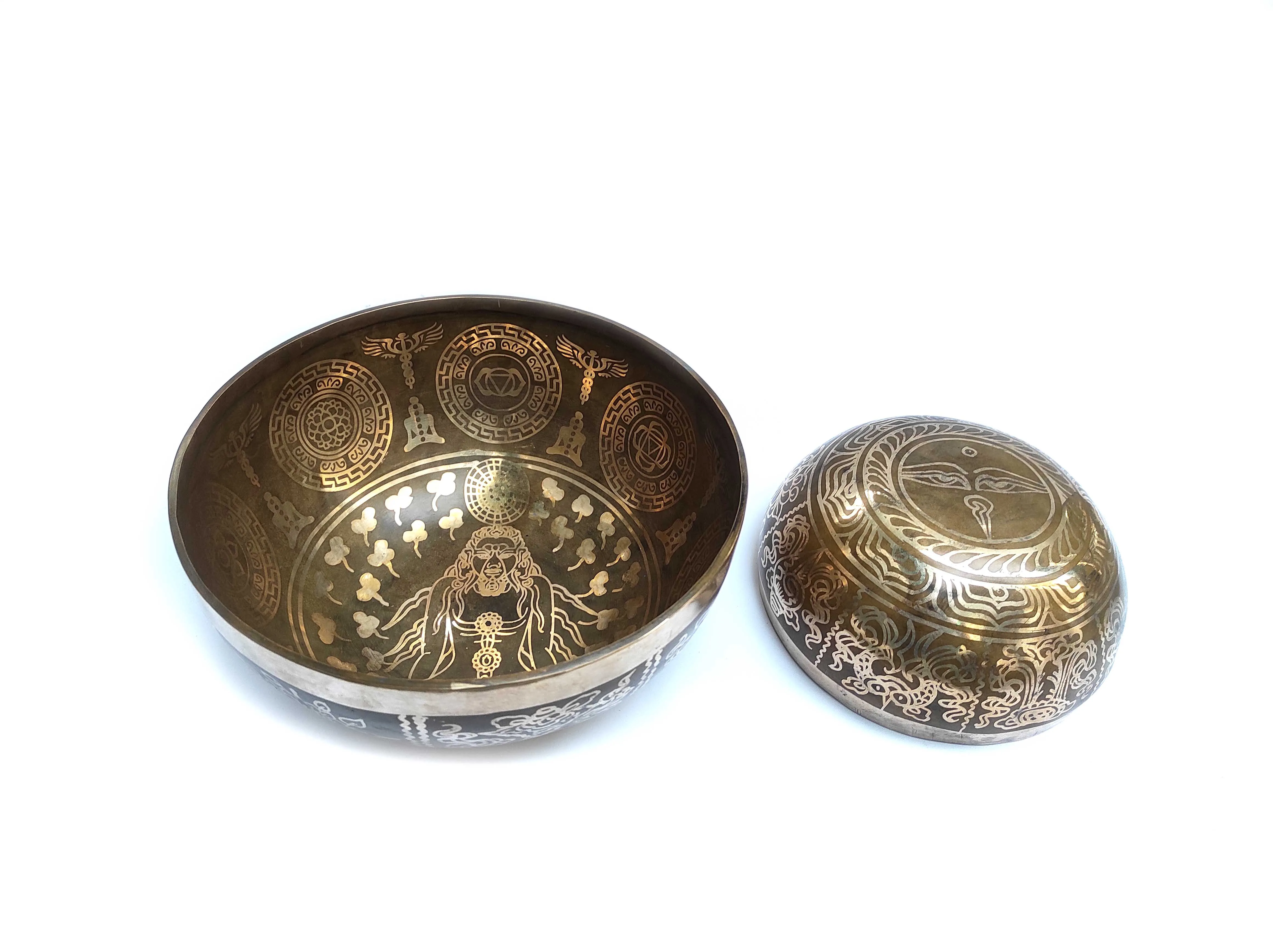 Высококачественная тибетская Поющая чаша ручной работы в стиле гималайской чакры с 7 чакрами для йоги медитации из бронзы латуни алюминия