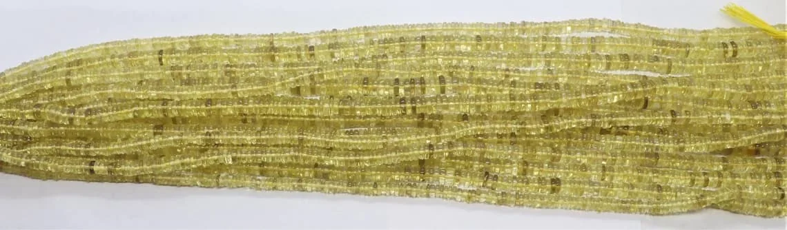 Natural Lemon Quartz Smooth Heishi Wheel Shape Gemstone Beads For Jewelry Making In Wholesale Price By Indian Manufacturer 5-6mm