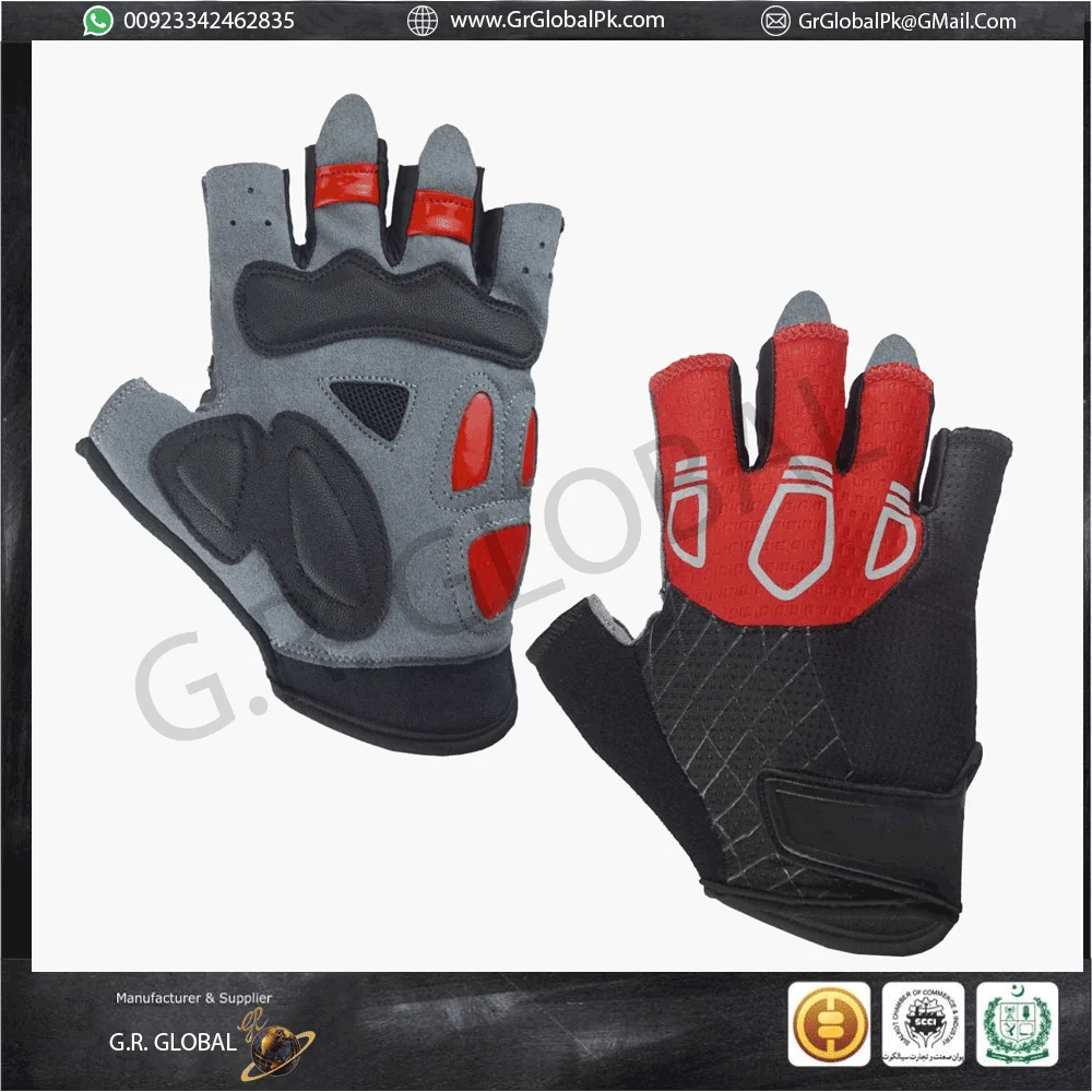 Short Finger Cycling Gloves Black Red Grey Body Building Workout Hand Protection Gym Exercise Weight Lifting  Pair MOQ 20