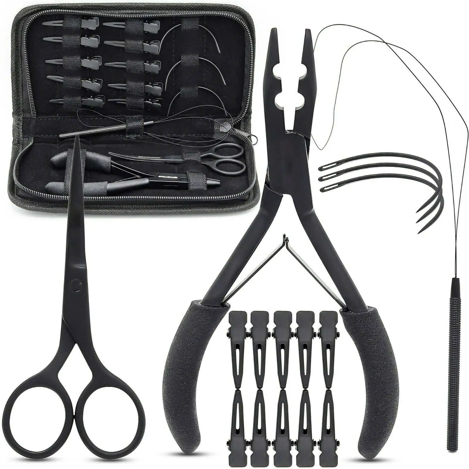 16 Pcs Hand Tied Hair Extension Tool Kit Include Plier Scissor Marking Chip Loop Made By Zorg International