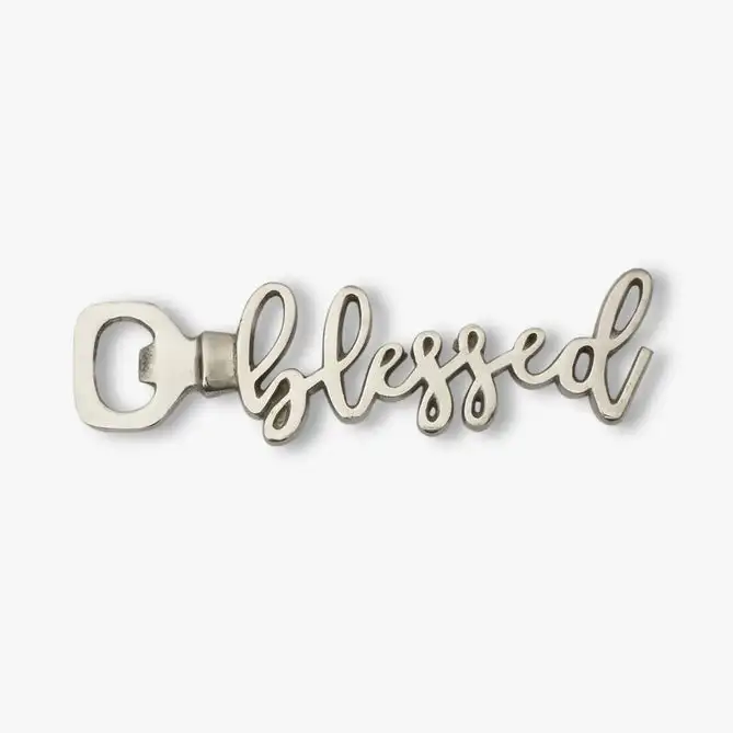 E-commerce Hot Selling Top Trending Blessed Text Metal Bottle Openers in Silver Color Bar & Wine Accessories