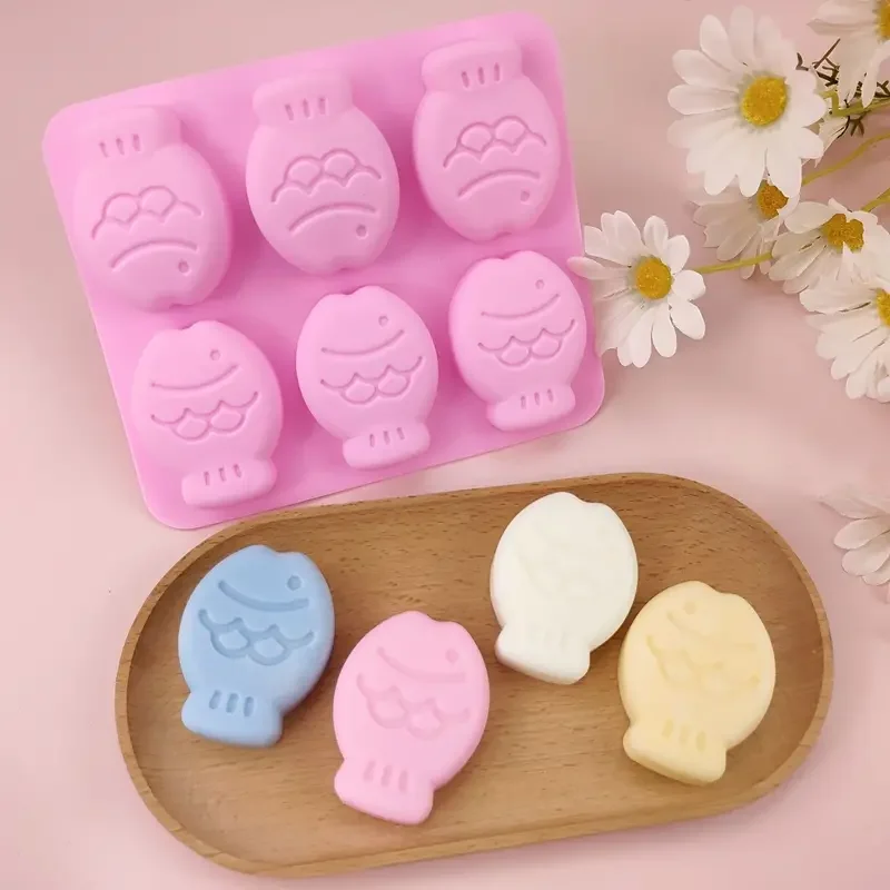 6-Cavity Silicone Molds Handmade Soap Mould Diy Round Fish Shape Form Making Soap Candle
