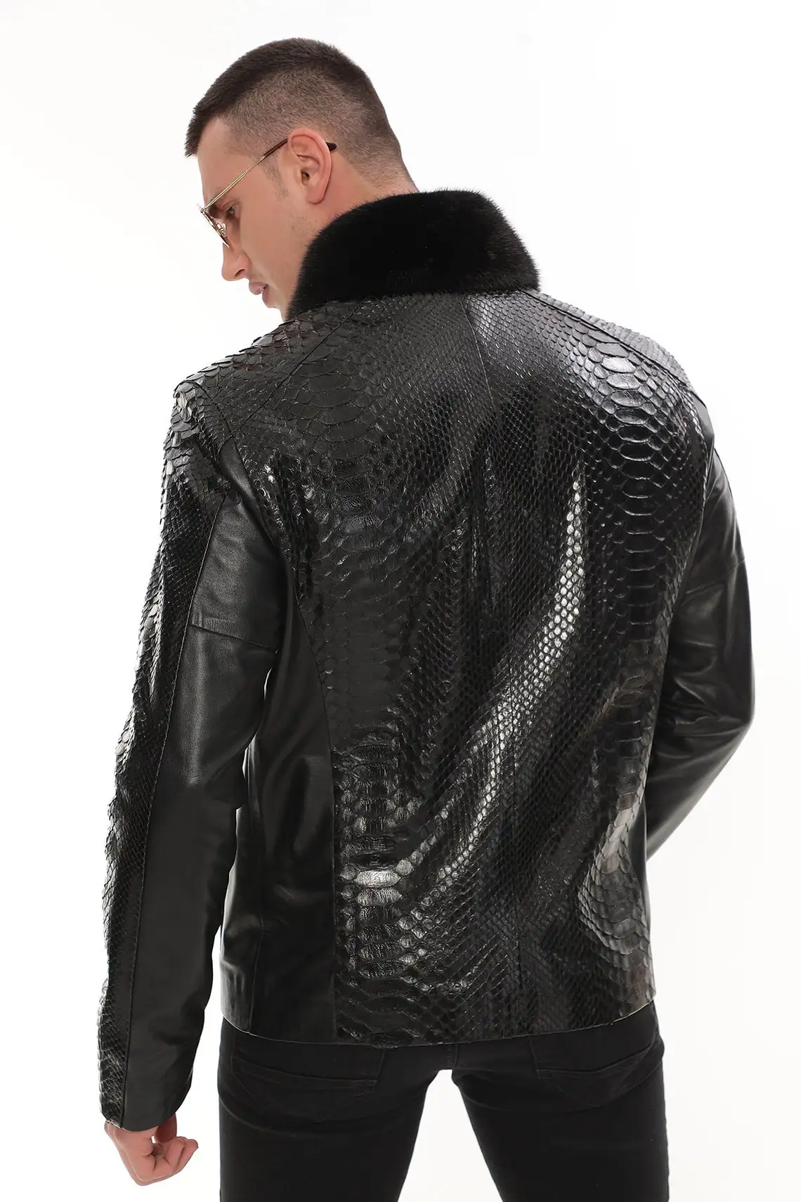 Cowhides Python Embossed Faux Fur Leather Jackets Luxury Fashion Real Leather Jacket Luxury Wear Stylish Biker Jacket