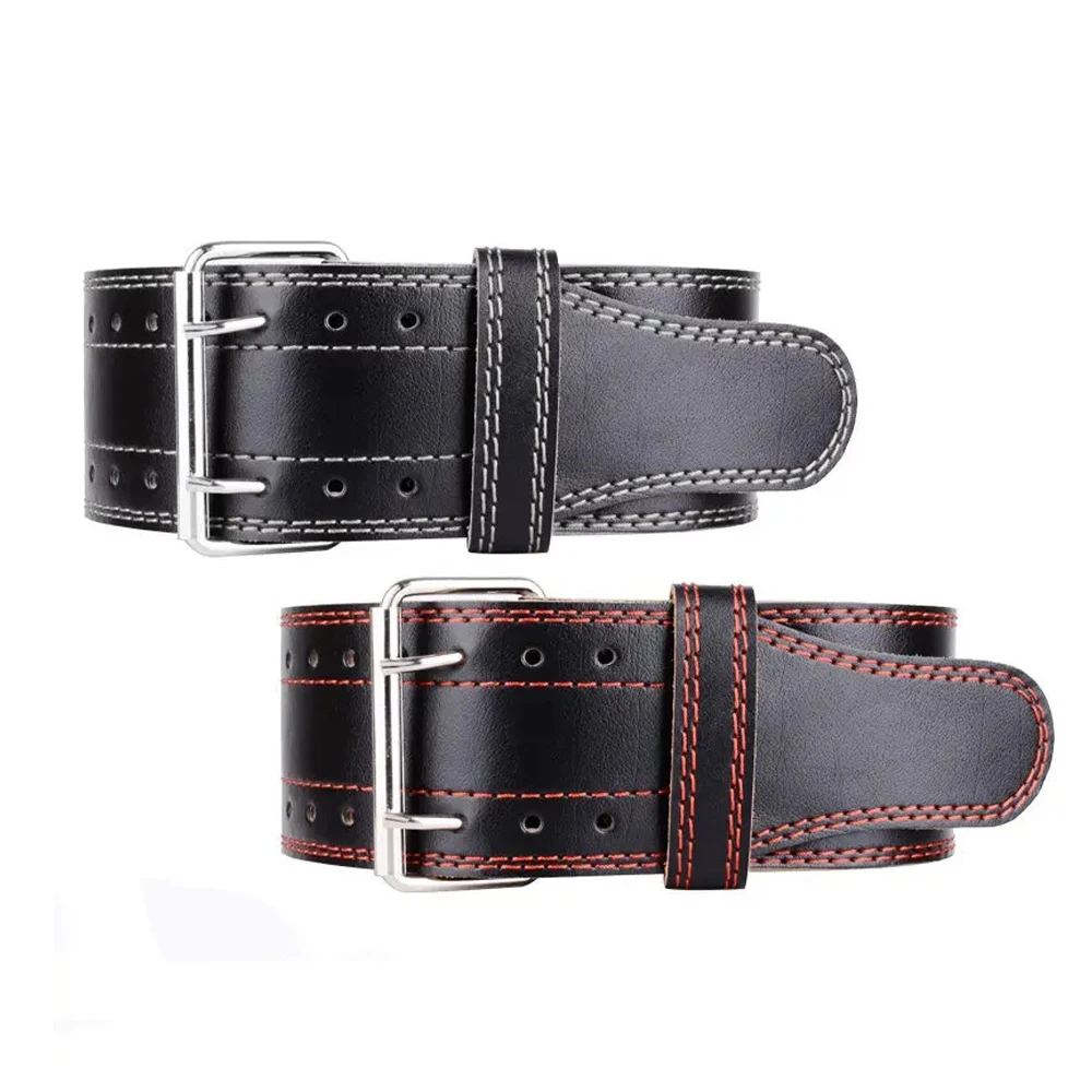 High-quality black weightlifting belt with customized back support, made from genuine cowhide leather power belts