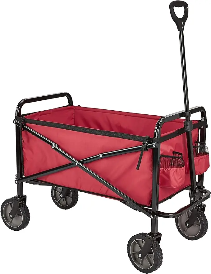 THCW10197 - Basics Collapsible Folding Wagon, Heavy Duty, Utility Wagon for Sports, Camping, Garden, and Shopping, Red