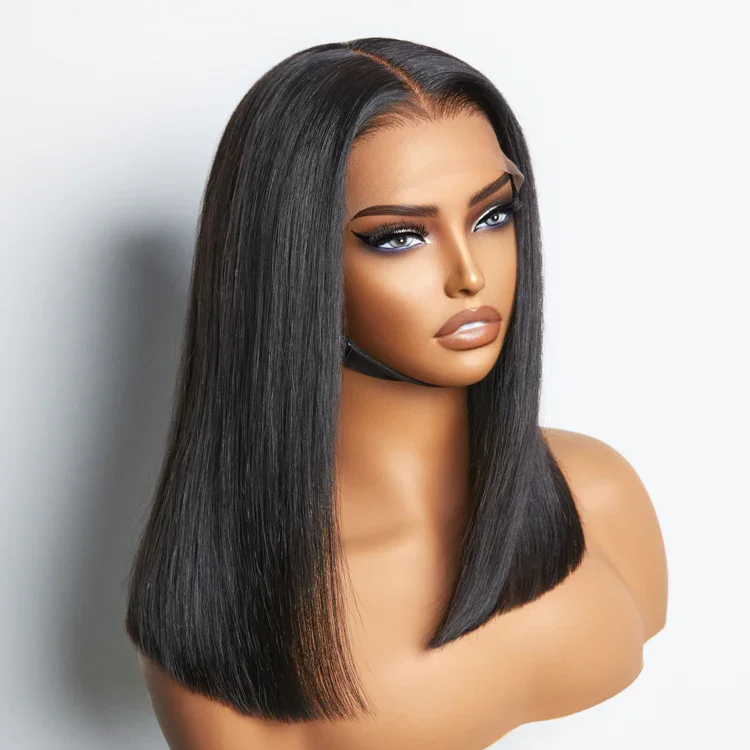 Wholesale Glueless Straight Blunt Cut 5x5 Transparent Lace Closure Wig Shoulder Length Human Hair Bob Wigs Vendor