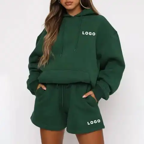 new arrival clothing 2022 custom oversized hoodie and sweat shorts set for women
