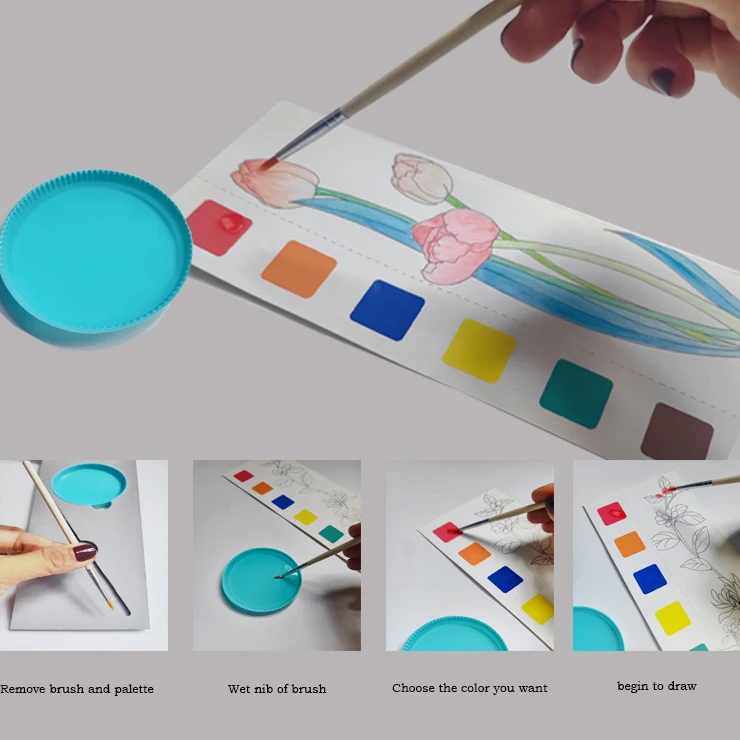 22 Pages Pocket Watercolor Painting Books Pigment Brush Kids Colouring Painting Bookmarks
