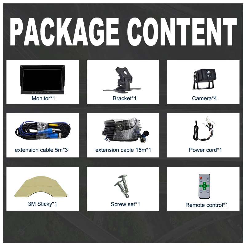 Heavy Truck DVR Monitor 4 Channel 7Inch Screen with 4pcs Camera  Kits CCTV Rear View Monitor Car Bus IR Night