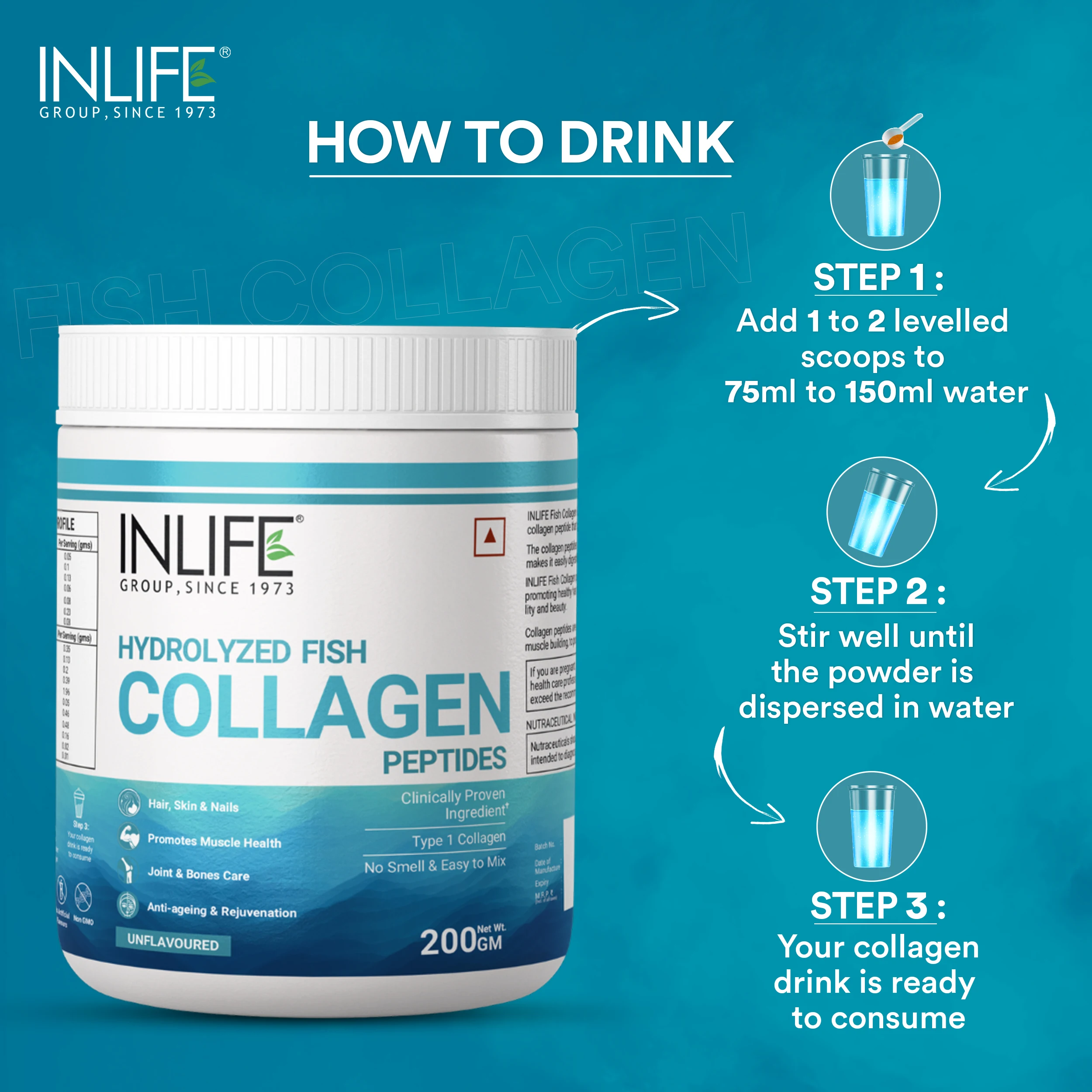 Hot Selling Fish Collagen Powder Supplement for Hair, Skin, Nails & Joint Health - Unflavored, 200g, 40 Servings, No Added Sugar