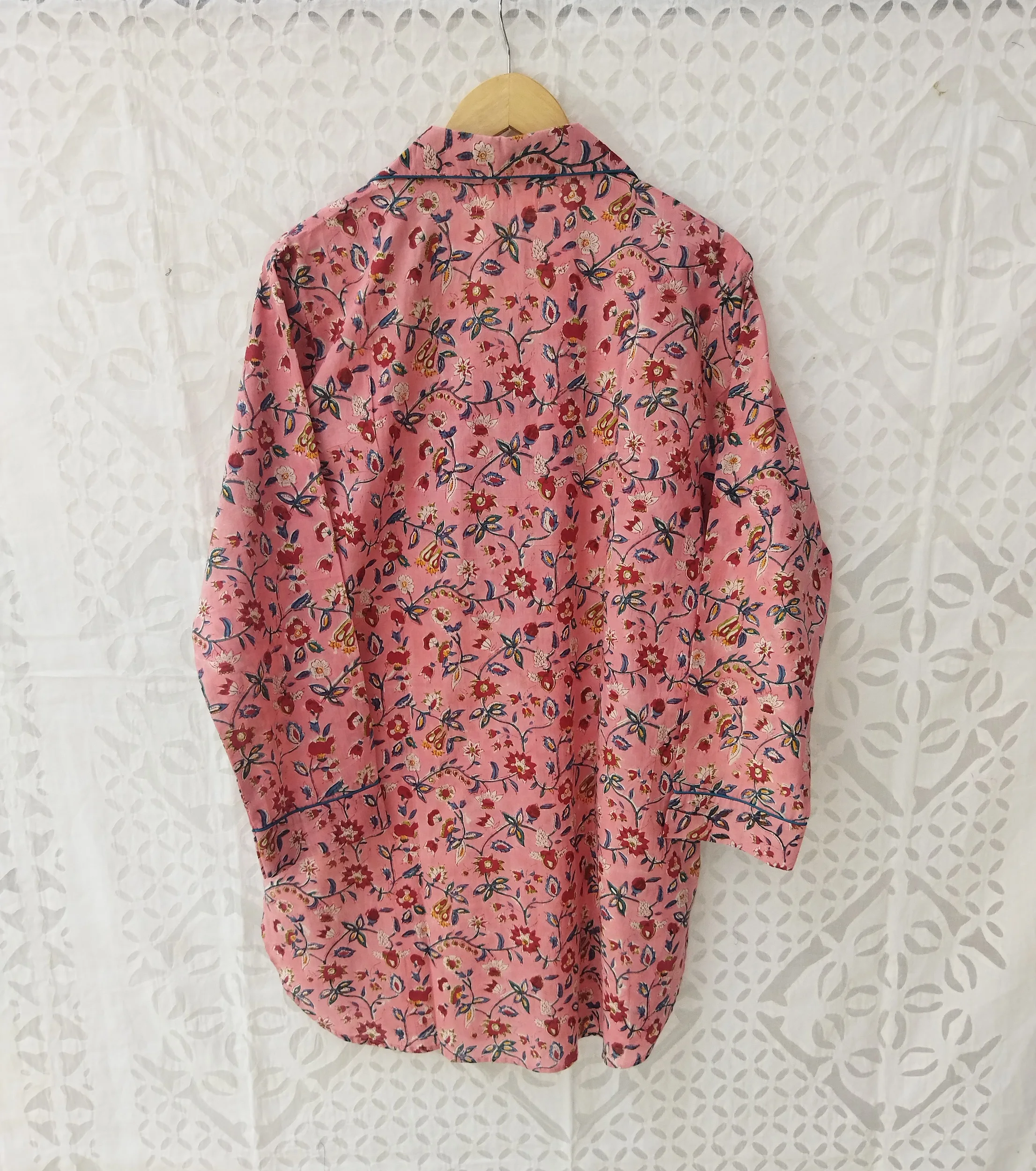 Colorful Floral Block Printed Cotton Night Sleep Wear Long Shirt Tunic For Women Clothing Beautiful Cotton Boyfriend Shirt