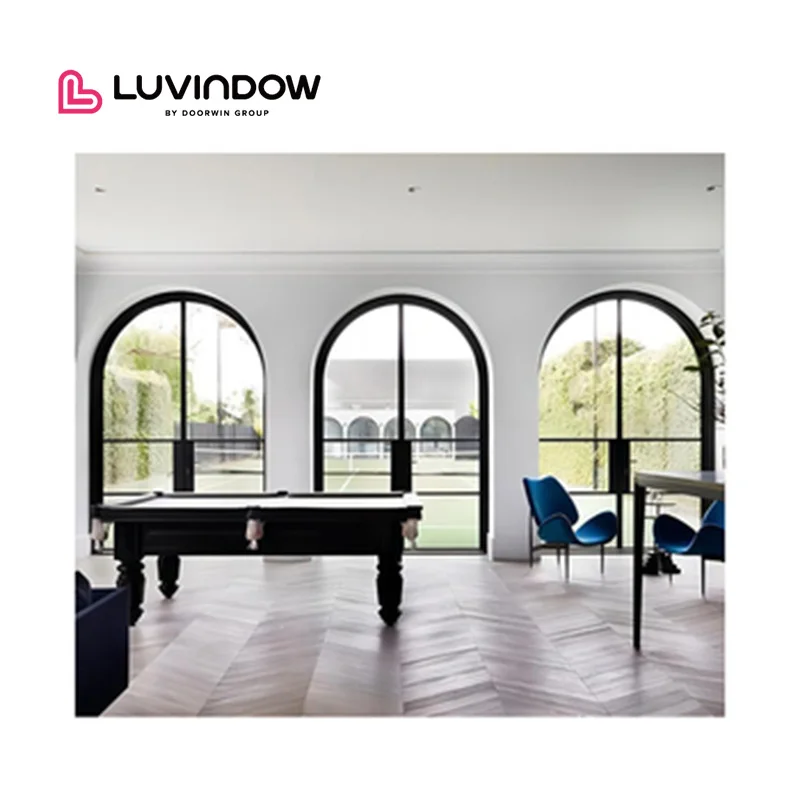 Popular Hot Selling Main Entrance Double Door High Security Wind Proof French Style Arches Exterior Iron Glass Doors