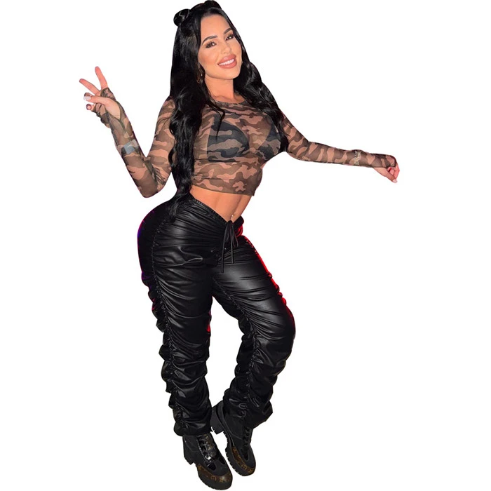 Custom Logo Oversized Thick Stacked Relaxed Fit Embroidery Sweatpants Trousers Large Pockets Straight wear Leather Pants Men